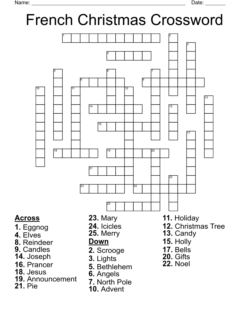 French Christmas Crossword - Wordmint with regard to French Christmas Crossword Puzzles