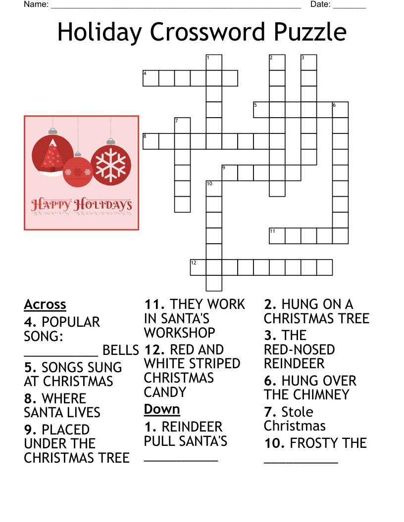 Holiday Crossword Puzzle - Wordmint throughout Christmas Holiday Crossword Puzzles