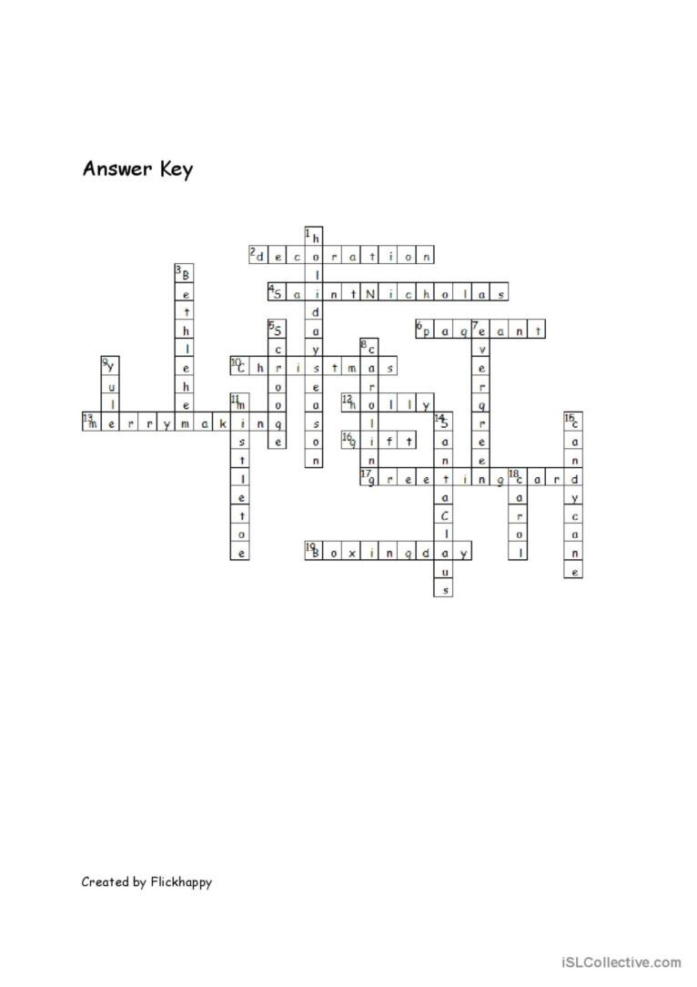 Merry Christmas Crossword: English Esl Worksheets Pdf &amp;amp; Doc intended for Merry Christmas Crossword Puzzles Answers