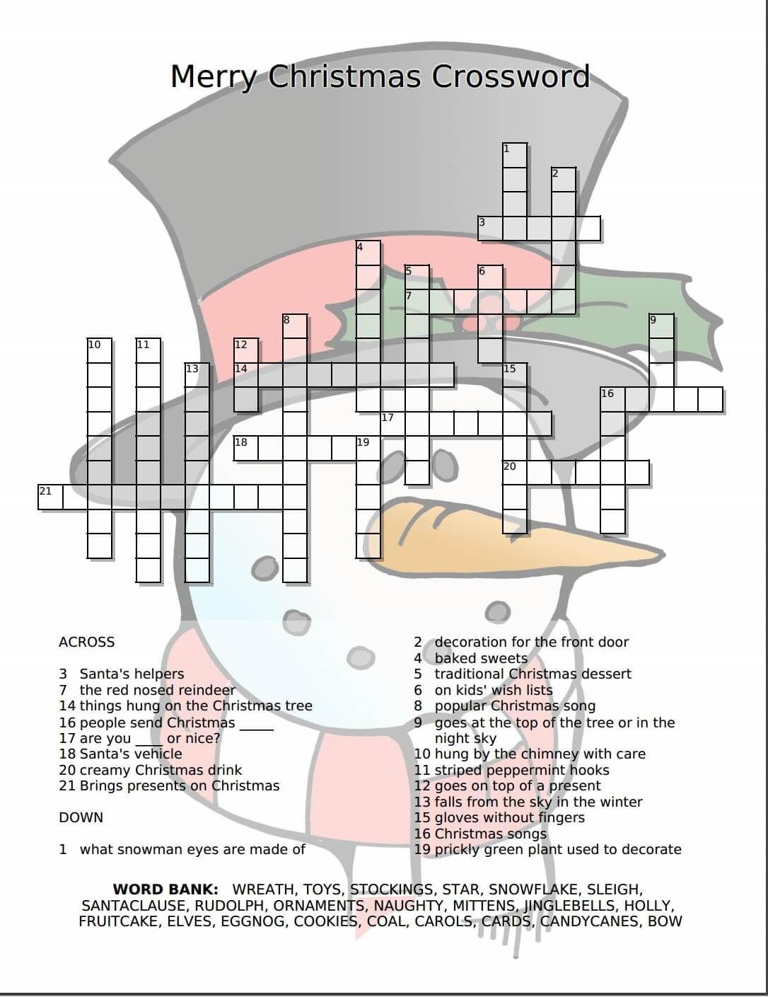 Merry Christmas Crossword Free Printable with regard to Merry Christmas Crossword Puzzles