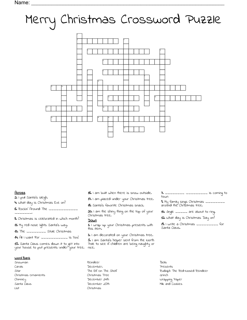 Merry Christmas Crossword Puzzle - Wordmint with Merry Christmas Crossword Puzzles