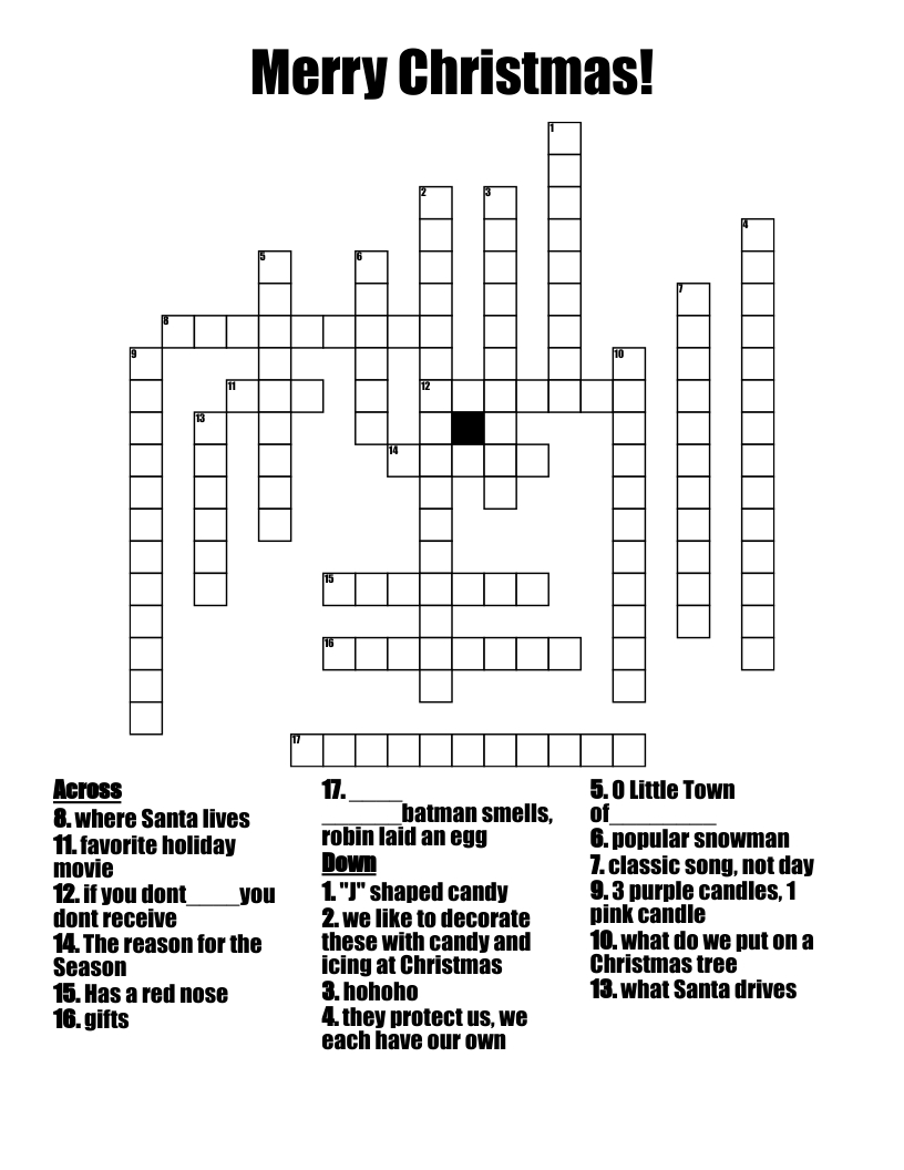 Merry Christmas! Crossword - Wordmint within Merry Christmas Crossword Puzzles