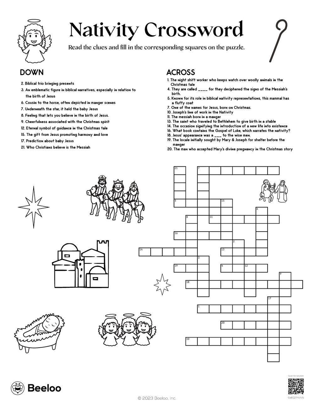 Nativity-Themed Crossword Puzzles • Beeloo Printable Crafts And intended for Christmas Story Crossword Puzzles