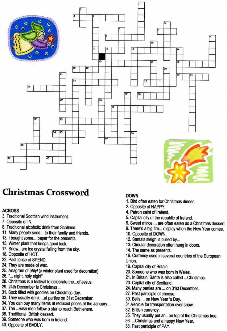 Pin Page regarding Education Christmas Crossword Puzzles Answers