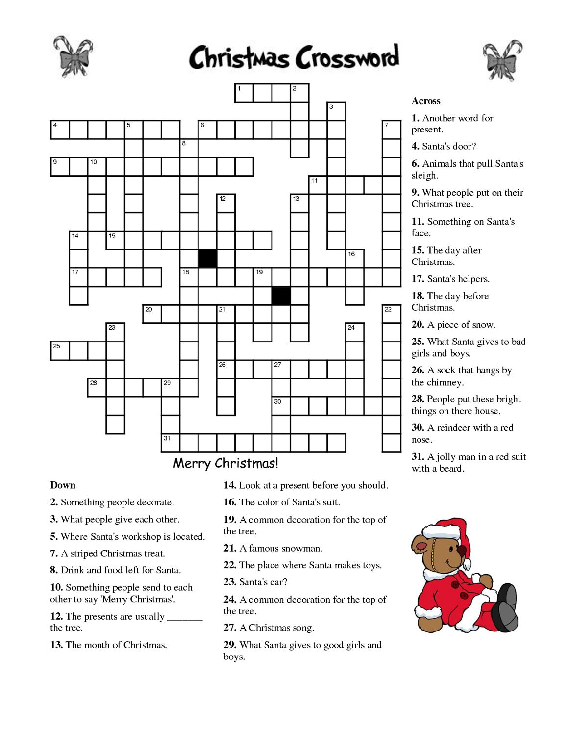 Printable Christmas Crossword Puzzle For Adults inside Free Printable Christmas Crossword Puzzles For Adults With Answers