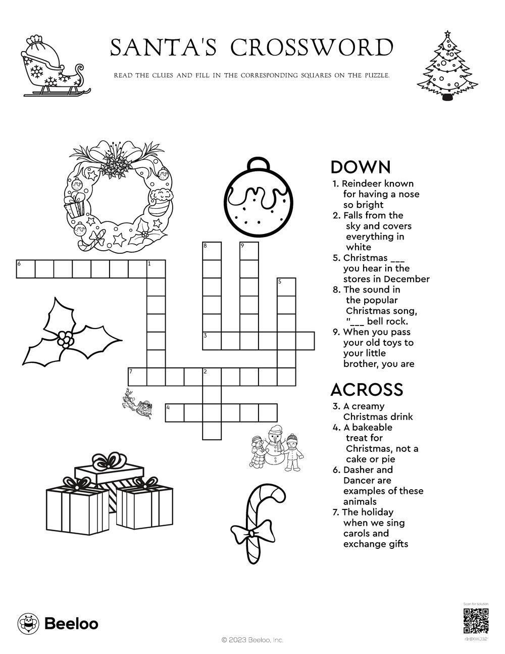 Santa&amp;#039;S Crossword • Beeloo Printable Crafts And Activities For Kids with regard to Christmas Song Crossword Puzzles