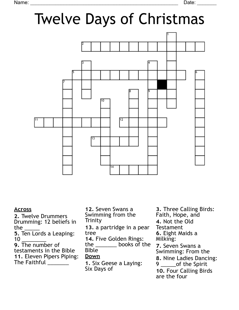 Twelve Days Of Christmas Crossword - Wordmint throughout 12 Days Of Christmas Crossword Puzzles