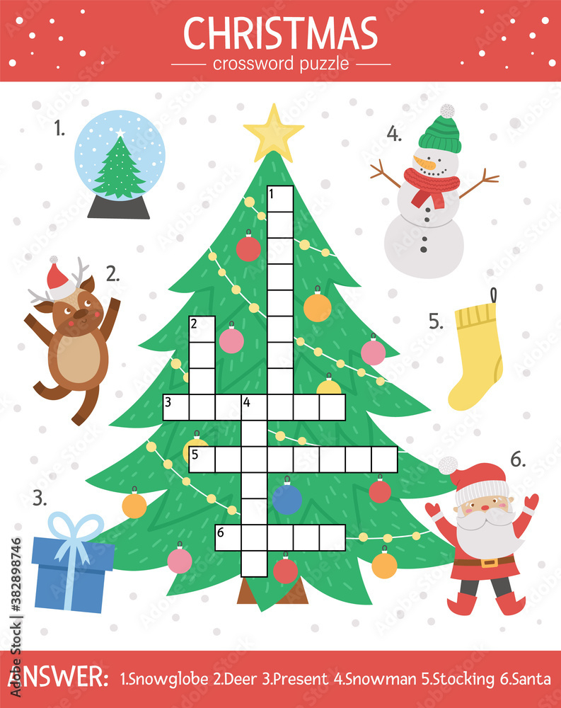 Vector Christmas Crossword Puzzle For Kids. Simple Quiz With for Christmas Tree Crossword Puzzles