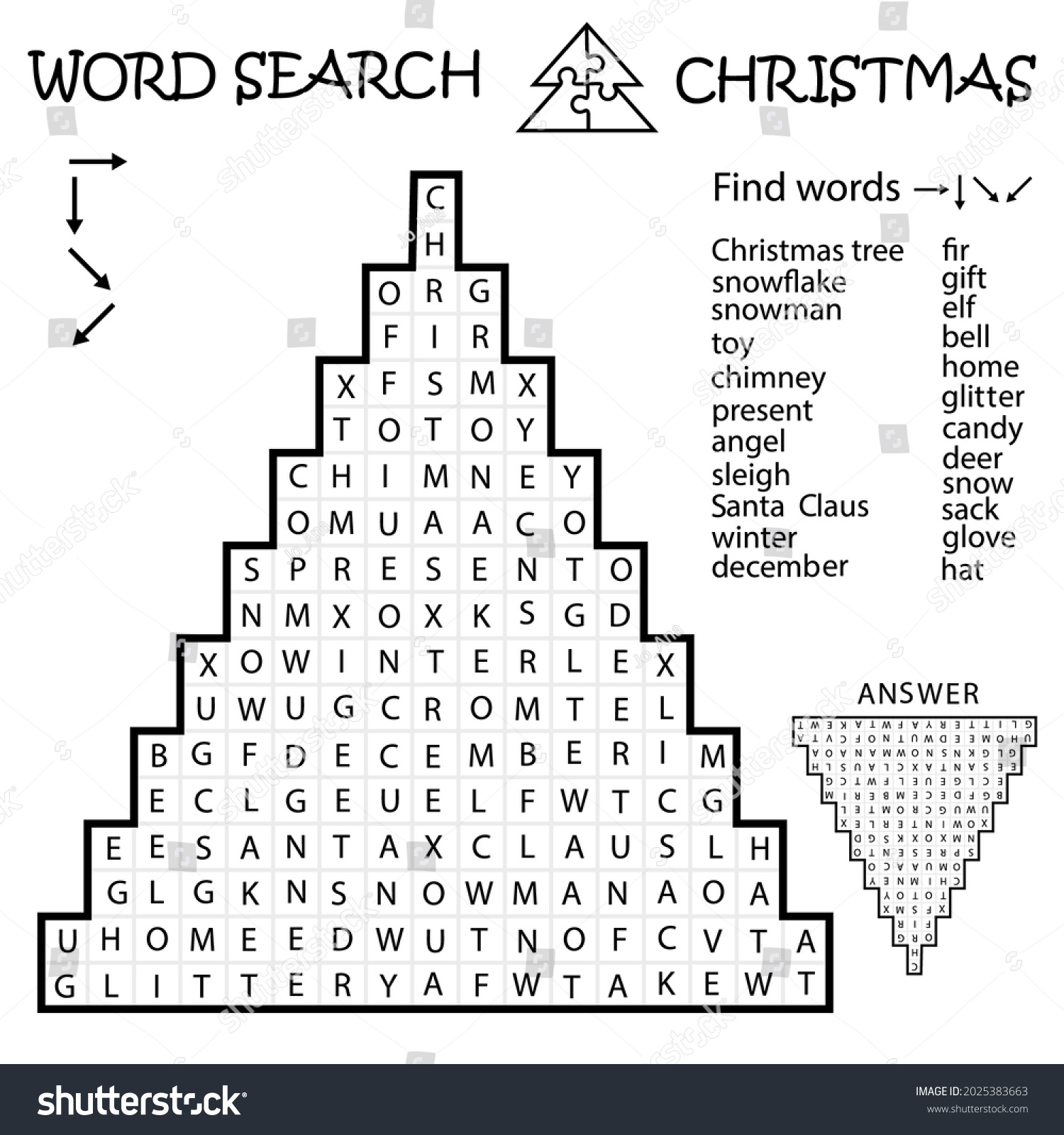 Word Search Crossword Puzzle Christmas Tree Stock Vector (Royalty pertaining to Christmas Tree Crossword Puzzles