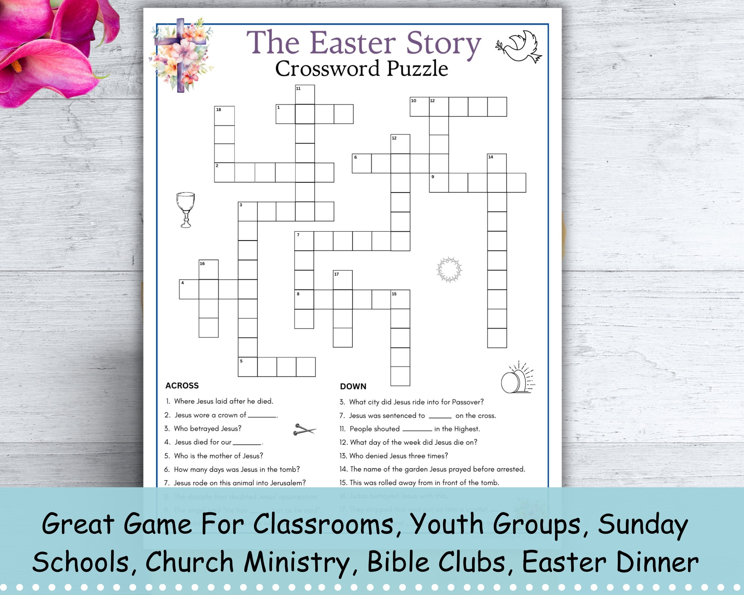 Christian Easter Crossword Puzzle Easter Games Printable Holy Week Bible Activity Word Game Easter Story Trivia Religious Quiz Kids Adults for The Easter Story Crossword Puzzles Answers
