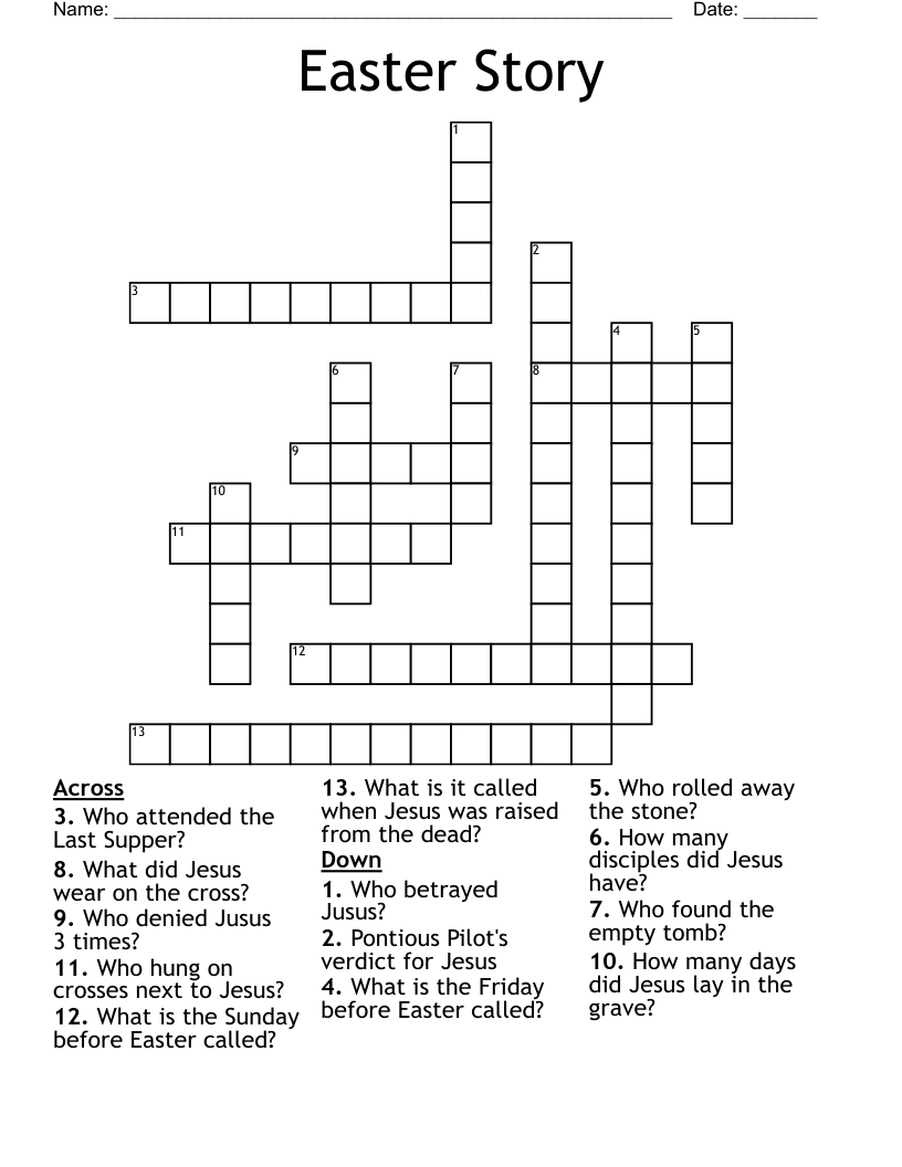 Easter Story Crossword - Wordmint intended for Easter Story Crossword Puzzles Answers