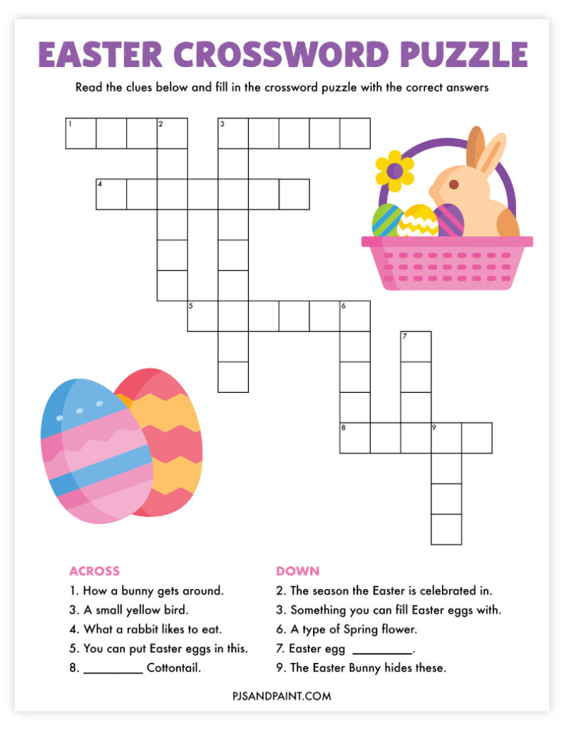 Free Printable Easter Crossword Puzzle - Pjs And Paint throughout Easter Egg Supply Crossword Puzzles