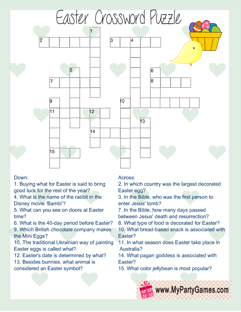 Free Printable Easter Crossword Puzzle With Key in Free Prinatable Easter Crossword Puzzles
