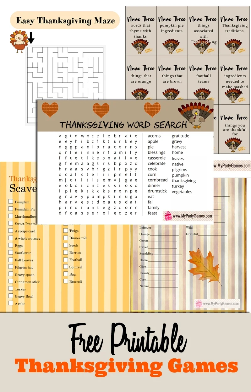 23 Free Printable Thanksgiving Games throughout Free Printable Thanksgiving Games and Puzzles