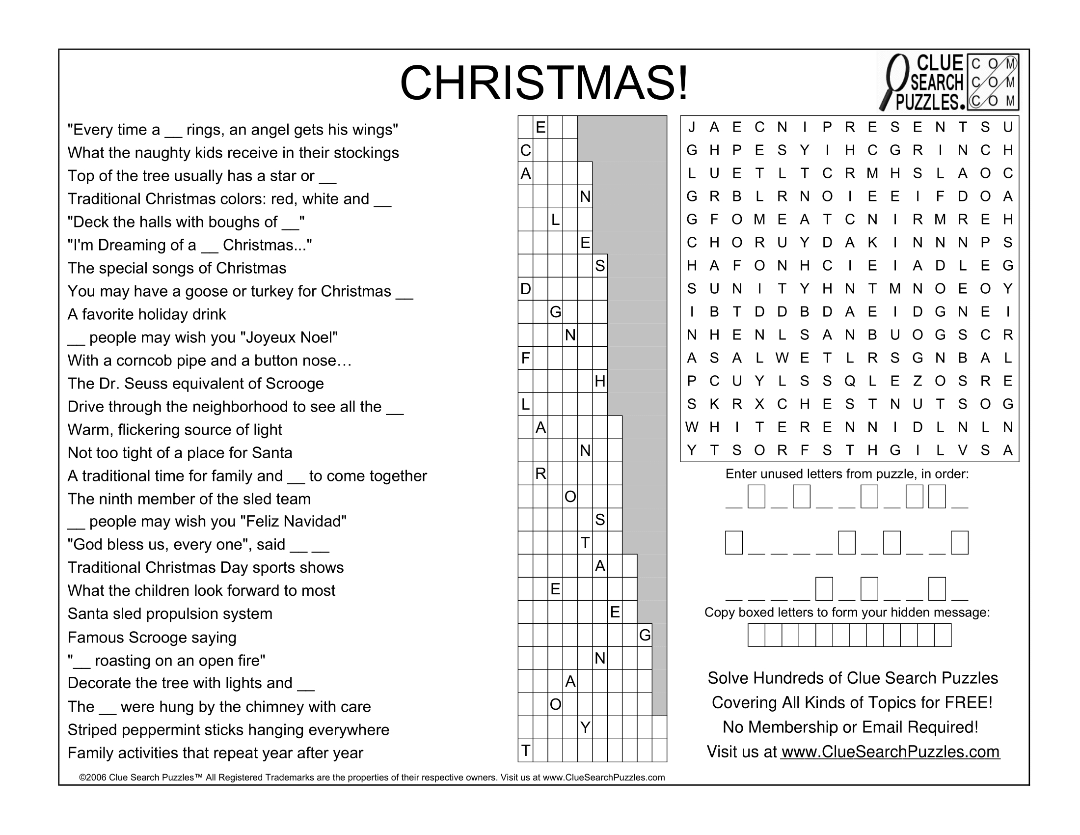 Christmas Puzzle Solution - Clue Search Puzzles regarding Clue Search Puzzles Answer Key Thanksgiving
