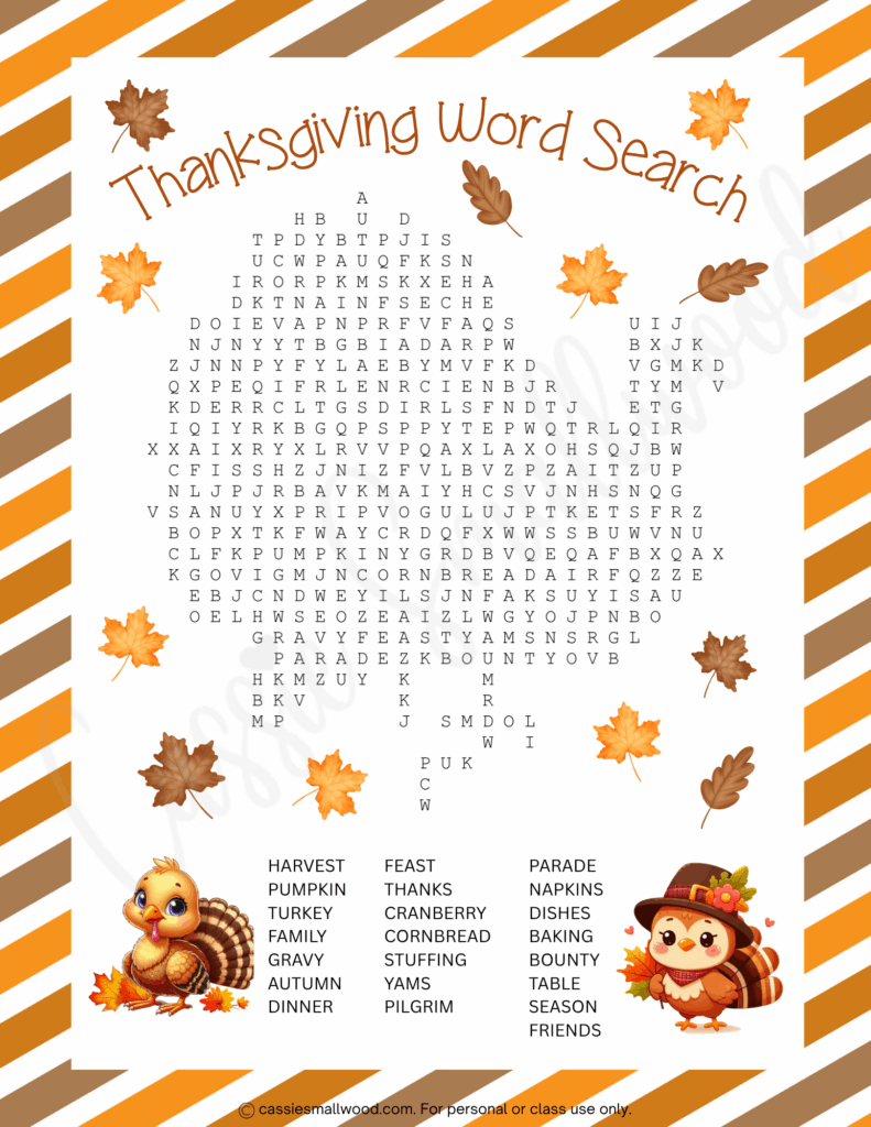 Cute Thanksgiving Word Search Puzzles (With Answers!) - Cassie with regard to Thanksgiving Word Search Puzzle
