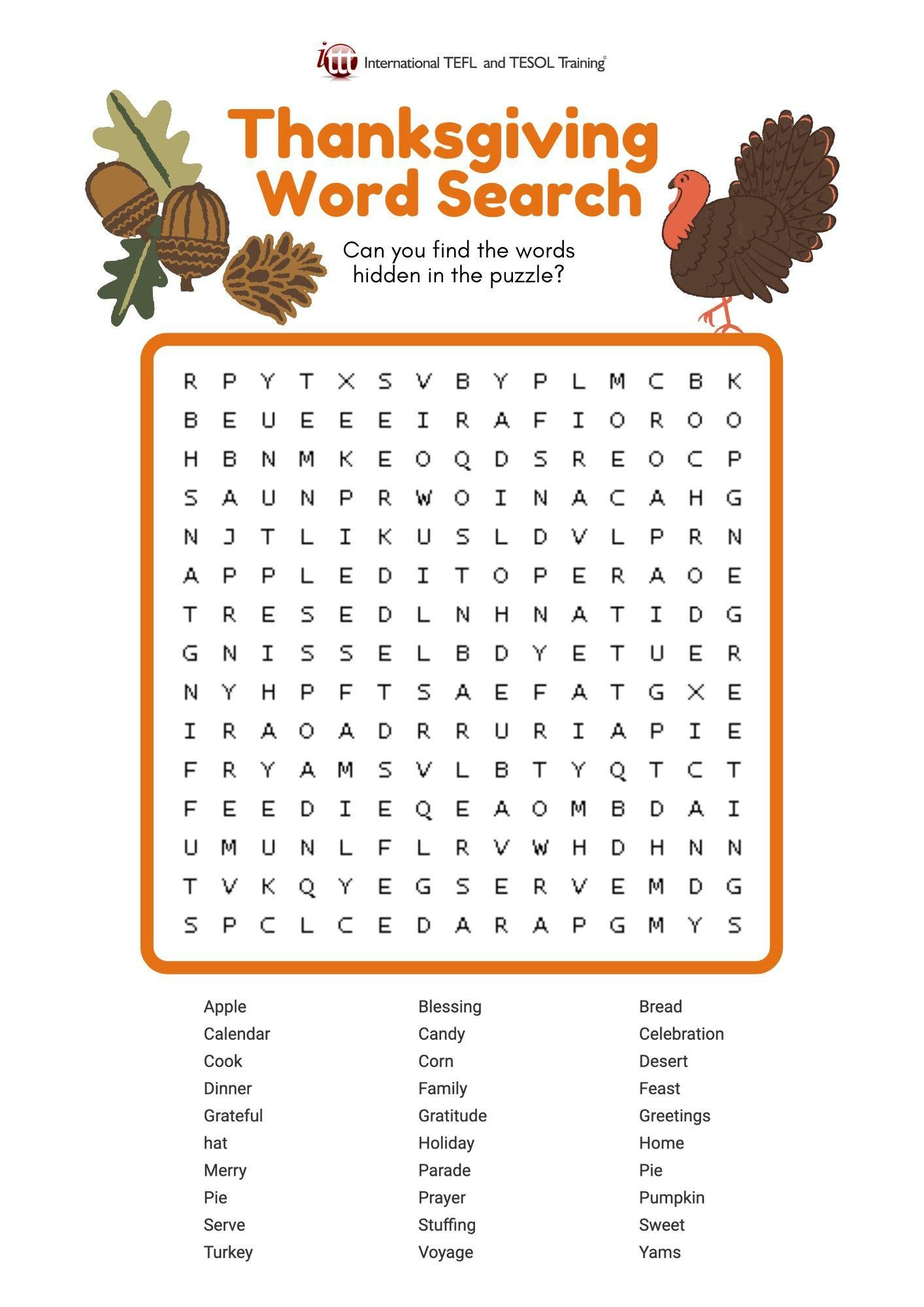 Efl Thanksgiving Word Search | ✔ ✔ ✔ Ittt within Thanksgiving A Massive Word Search Puzzle