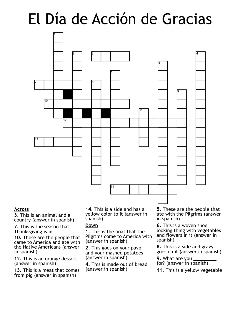 El Día De Acción De Gracias Crossword - Wordmint for Spanish Thanksgiving Crossword Puzzle Answers