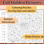 Fall Hidden Objects Coloring Puzzle Poster, Thanksgiving Search Within Thanksgiving Hidden Picture Puzzle