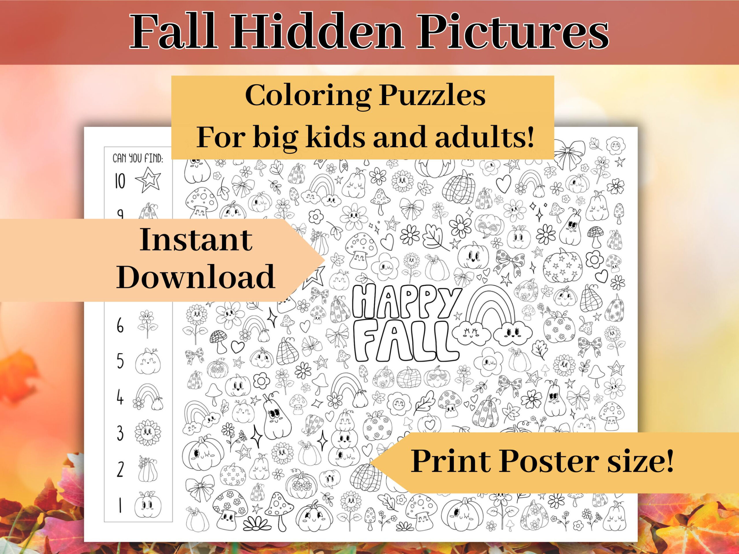 Fall Hidden Objects Coloring Puzzle Poster, Thanksgiving Search within Thanksgiving Hidden Picture Puzzle