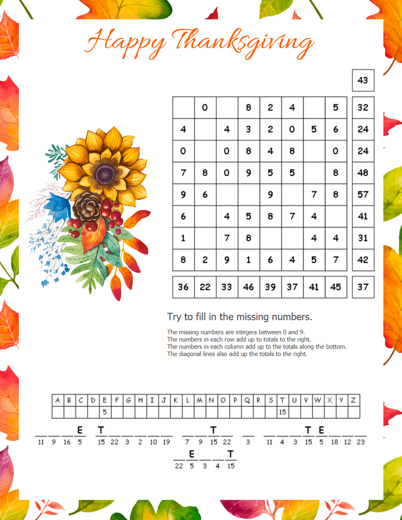 Free Fall Thanksgiving Puzzle Printables | Daily Dish Magazine with Daily Dish Magazine Thanksgiving Puzzles Answers