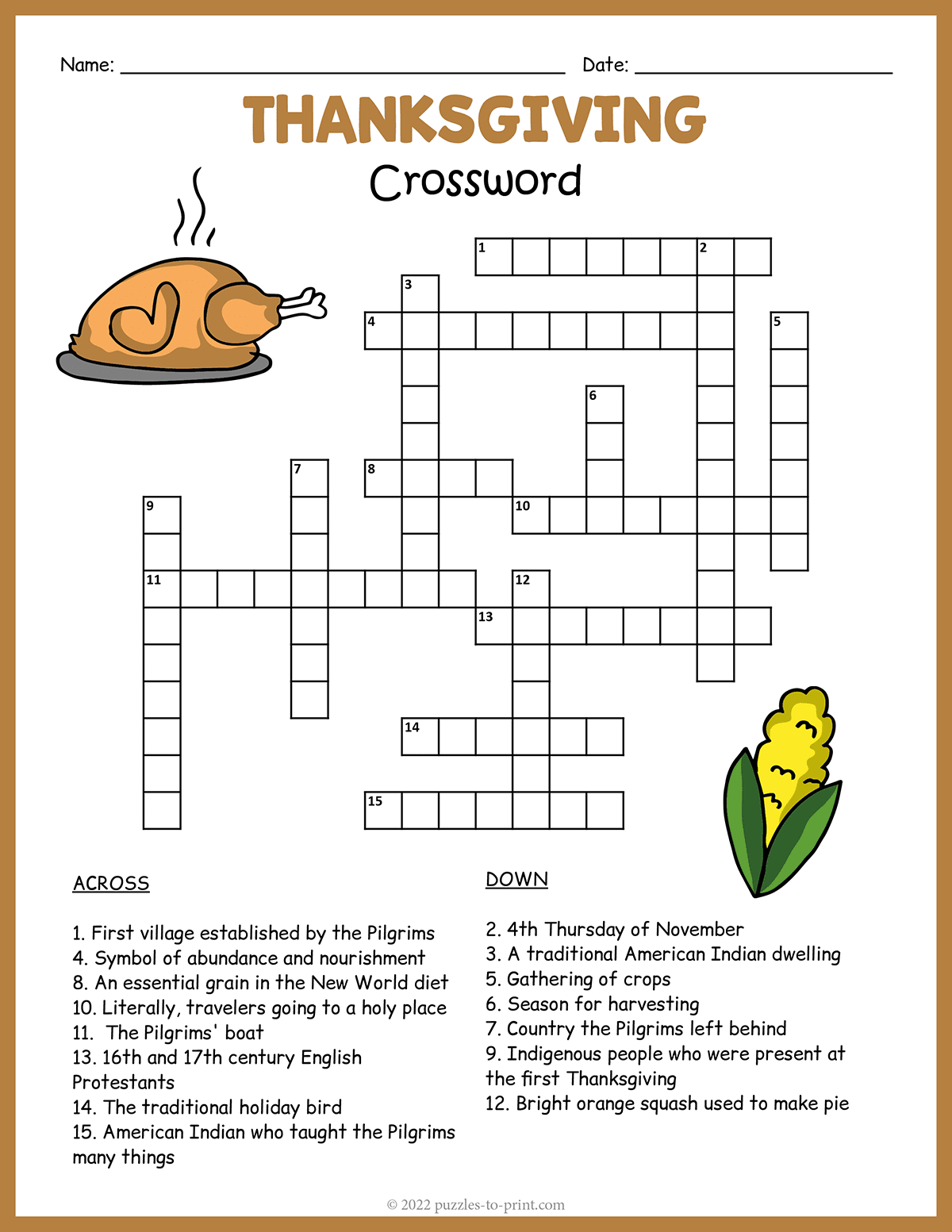 Free Printable Thanksgiving Crossword in Free Printable Crossword Puzzles For Thanksgiving