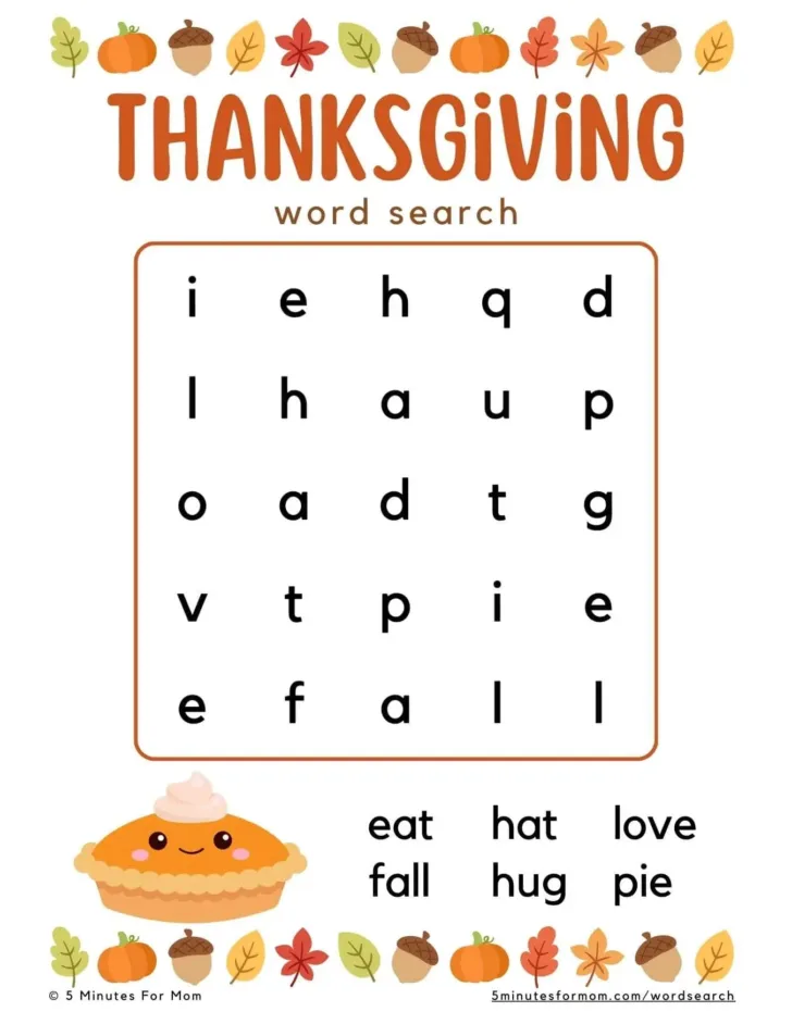 Thanksgiving Word Search Puzzle Printable