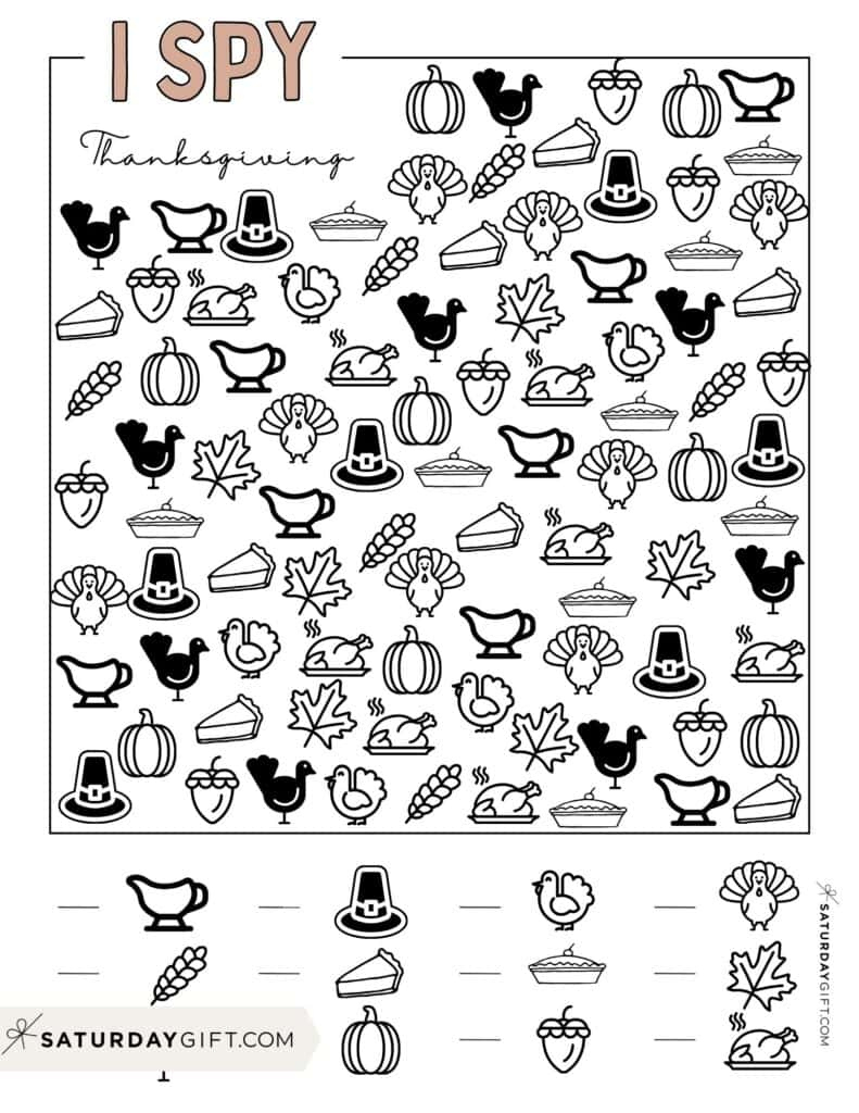 Free Thanksgiving I Spy Printable | Saturdaygift inside Thanksgiving Hidden Picture Puzzle