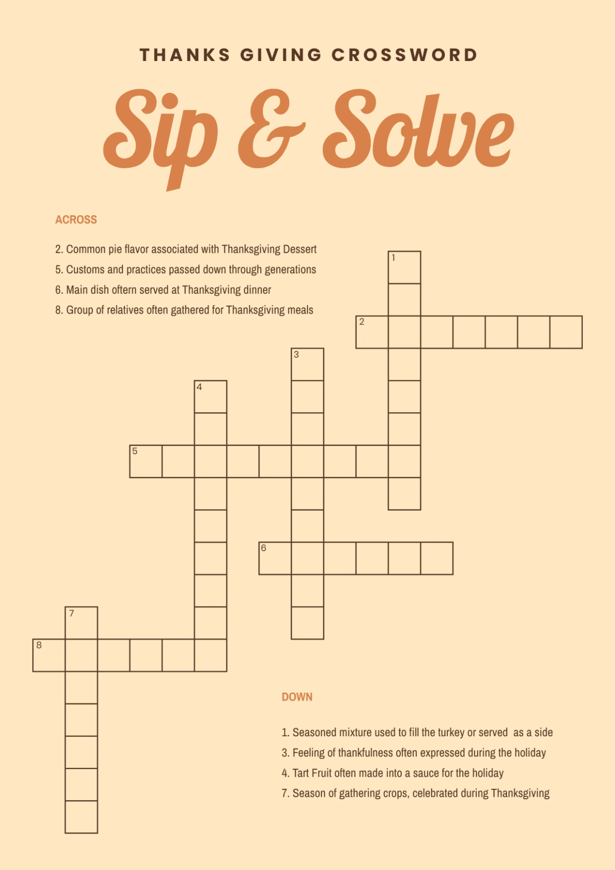 Free Thanksgiving Mini Crossword Puzzle Template To Edit Online within Thanksgiving Online Puzzles