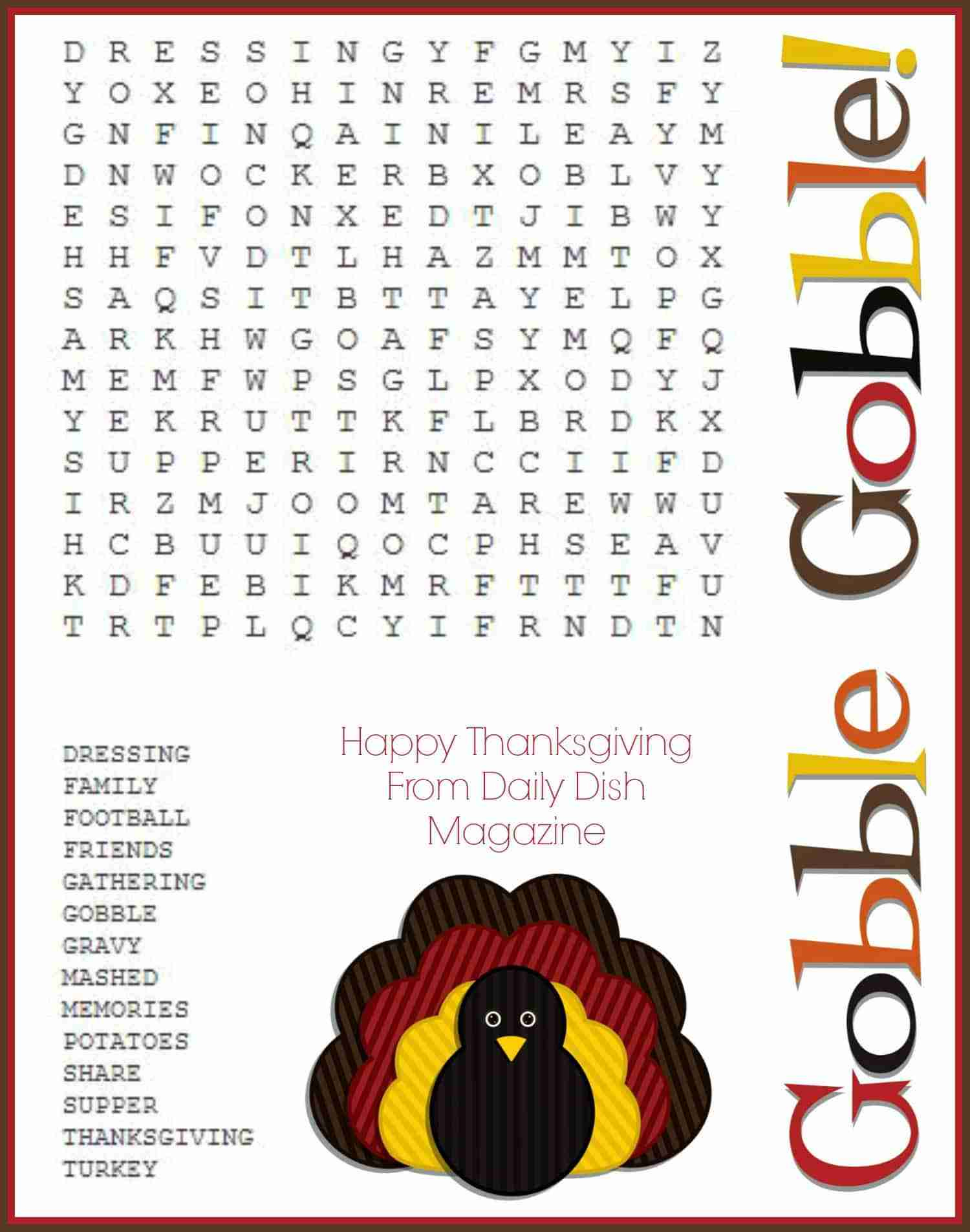 Free Thanksgiving Puzzles ~ Word Search And Maze Printable - Daily in Free Printable Thanksgiving Puzzles