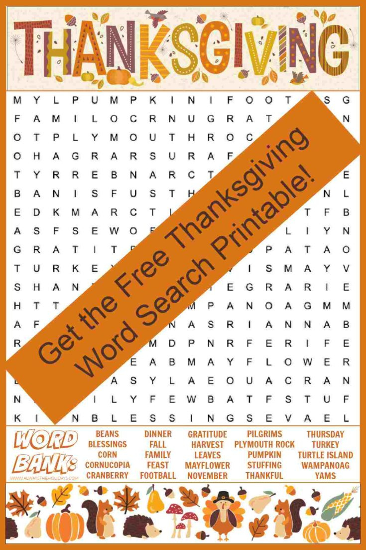 Free Thanksgiving Word Search Printable - With Answers Included pertaining to Thanksgiving A Massive Word Search Puzzle Answer Key
