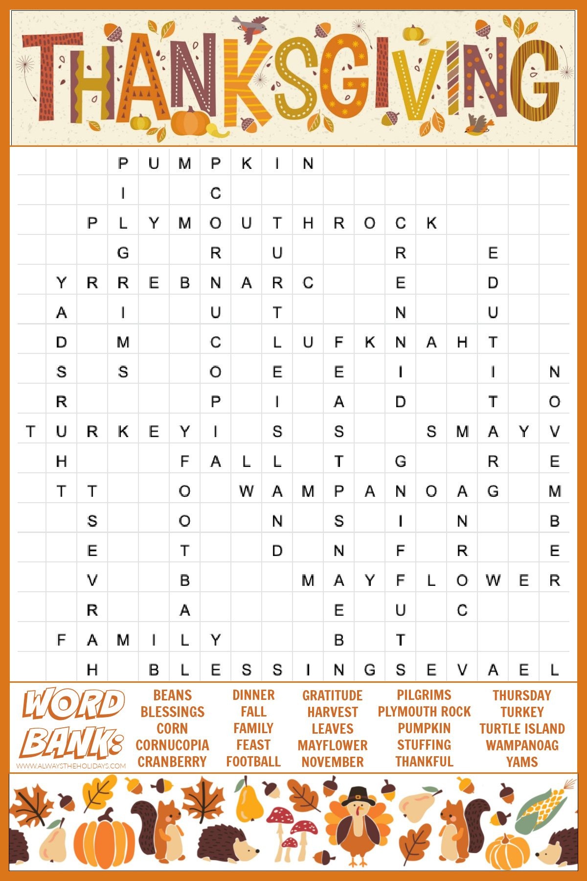 Free Thanksgiving Word Search Printable - With Answers Included within Thanksgiving Day Word Search 2022 Puzzles To Print Answer Key