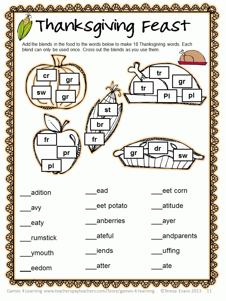 Fun Games 4 Learning: Thanksgiving Word Puzzles Freebie inside Thanksgiving Puzzle Games