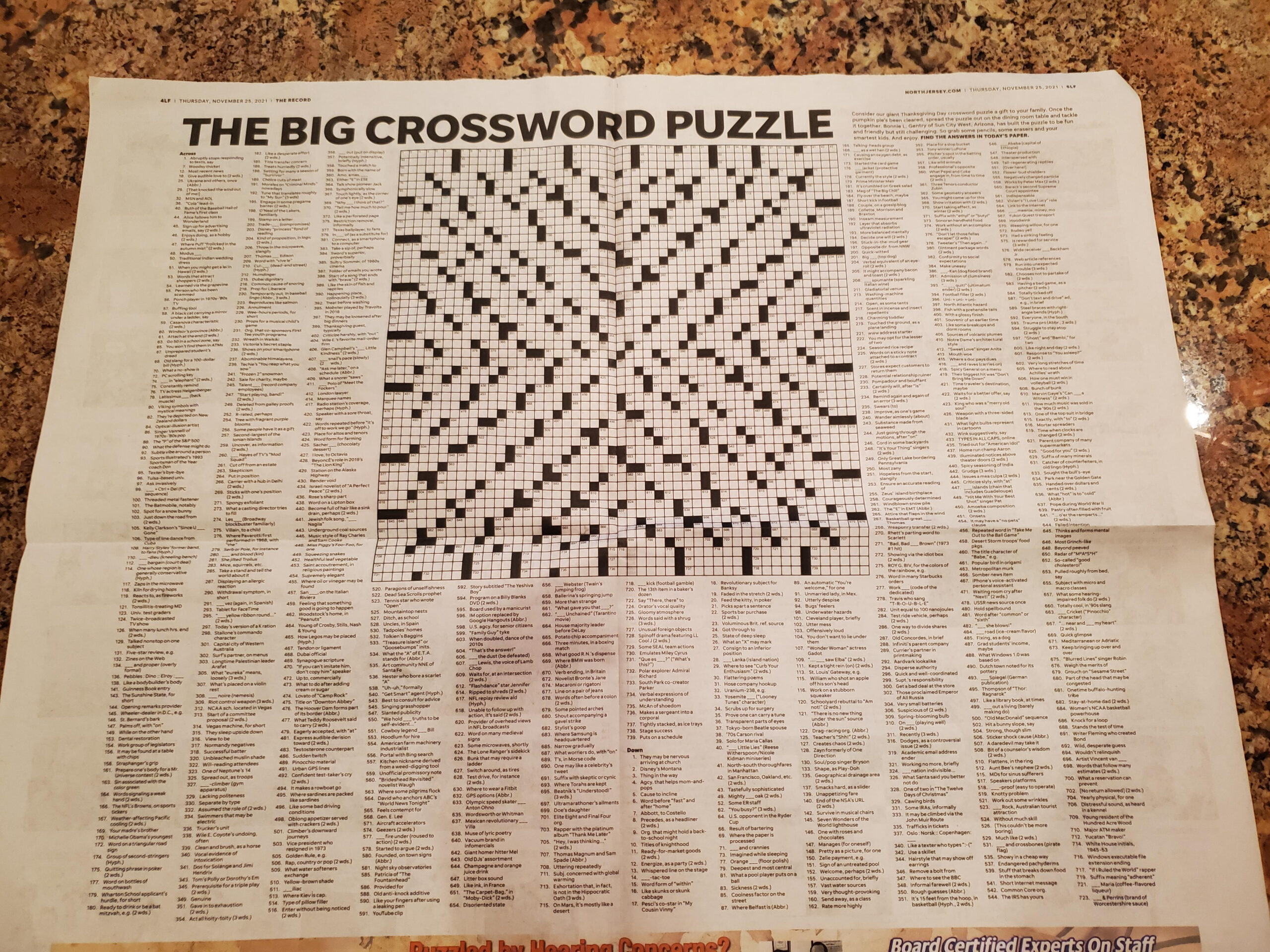 Giant Crossword Puzzle In The Record Every Thanksgiving : R/Newjersey throughout The Big Crossword Puzzle Thanksgiving