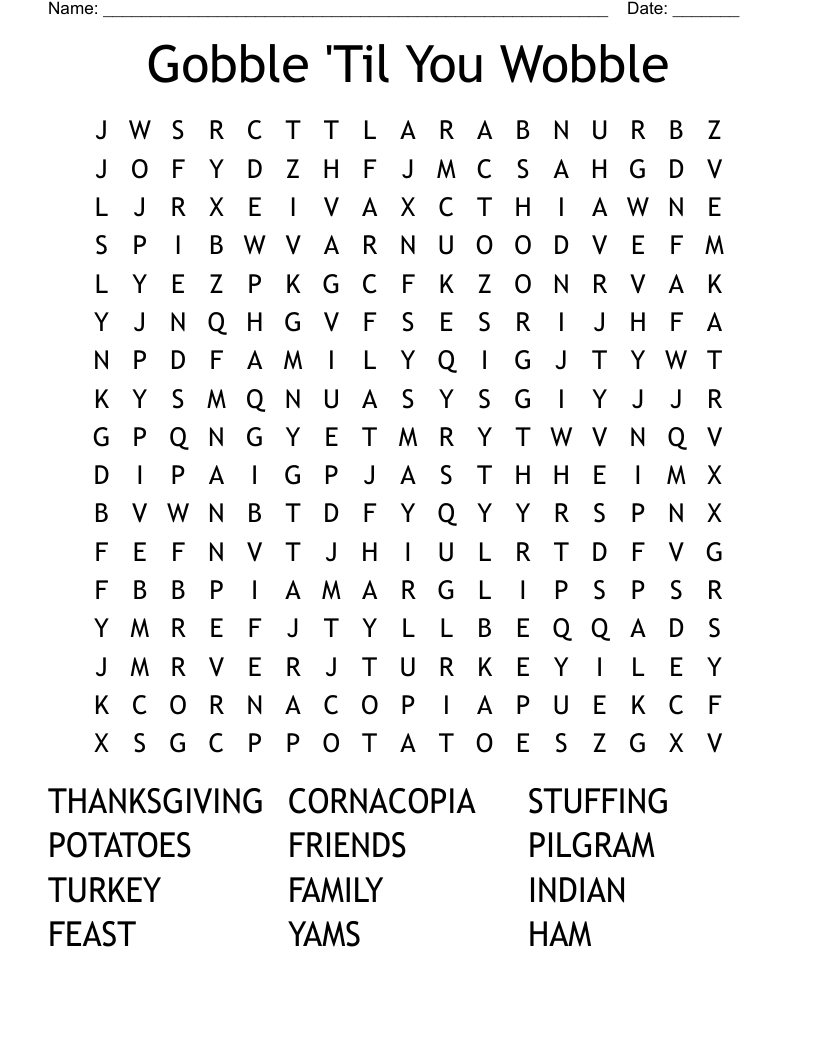 Gobble &amp;#039;Til You Wobble Word Search - Wordmint regarding Gobble Til You Wobble Thanksgiving Crossword Puzzle Answers