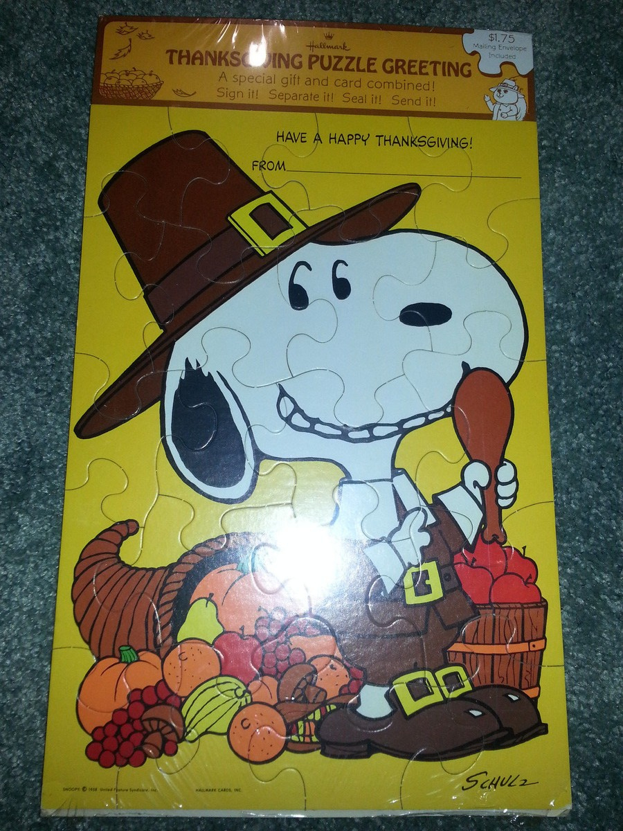 Hallmark Vintage Greeting Card Happy Thanksgiving 1958 Snoopy Puzzle Schulz  New regarding Snoopy Thanksgiving Puzzle