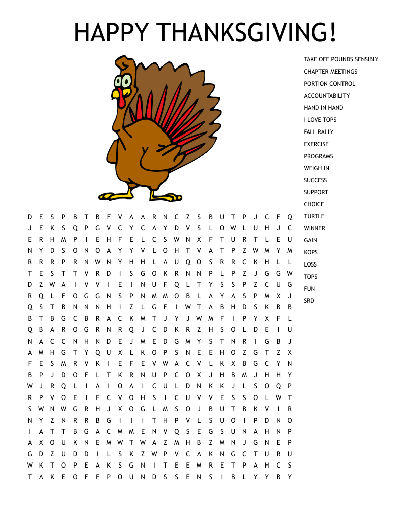 Happy Thanksgiving! Word Search - Wordmint for Happy Thanksgiving Puzzle