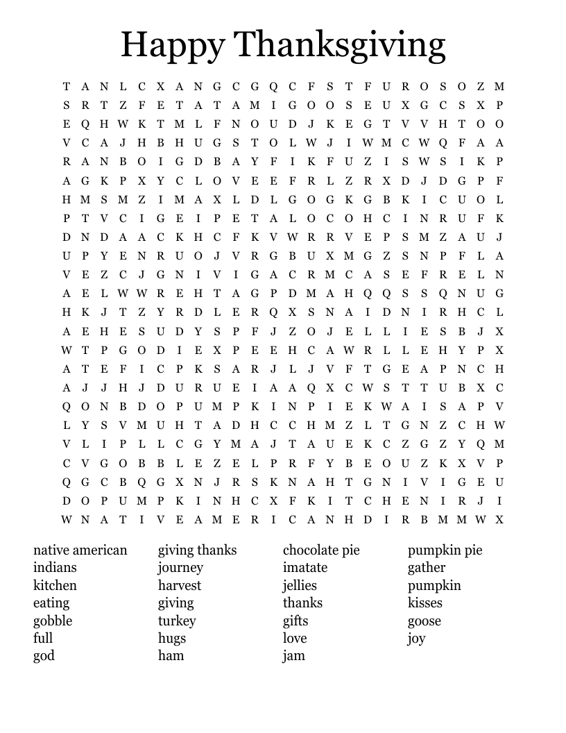 Happy Thanksgiving Word Search - Wordmint pertaining to Happy Thanksgiving Crossword Puzzles Answers