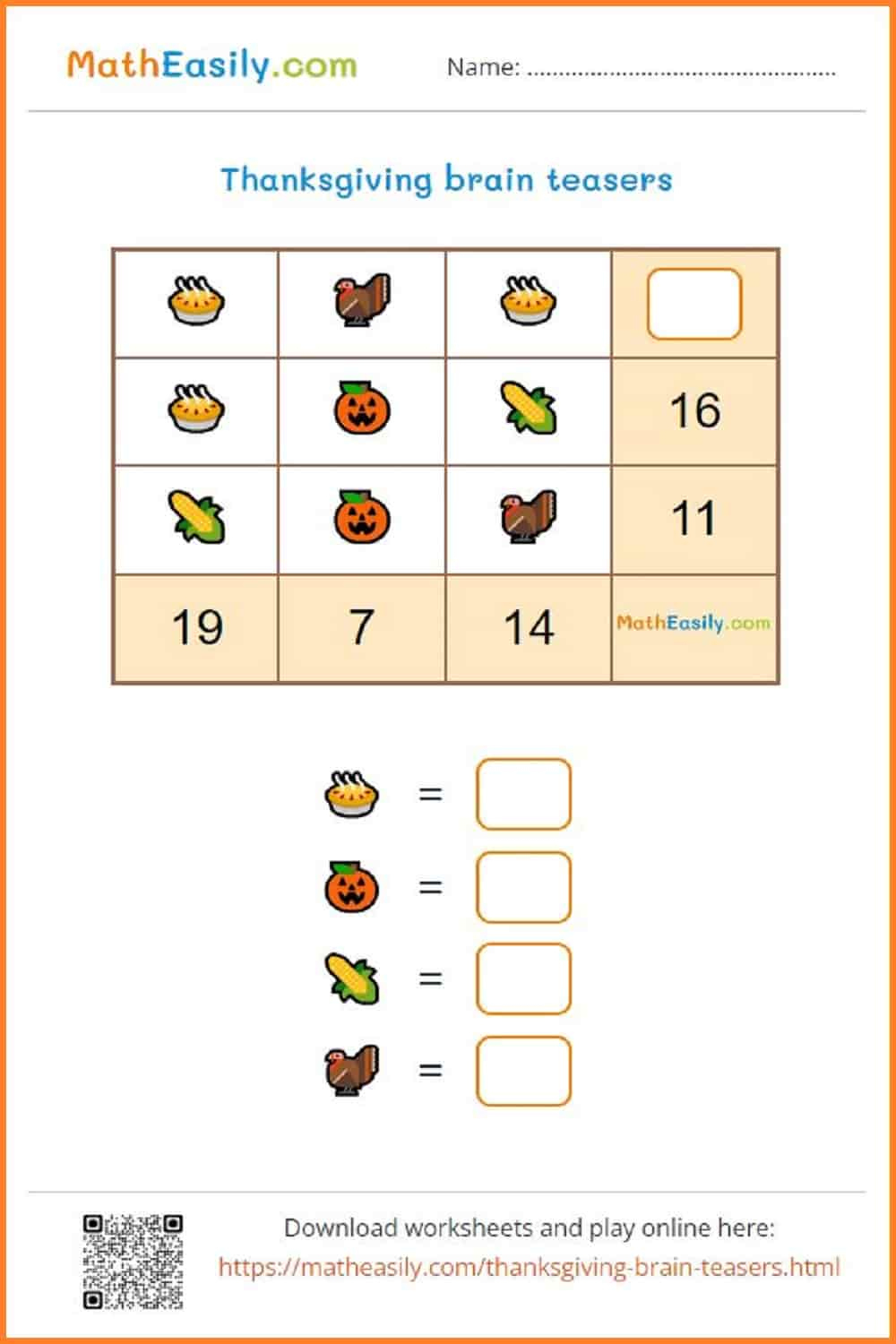 Math Thanksgiving Puzzles Printable + Online 🦃 within Thanksgiving Brain Puzzles