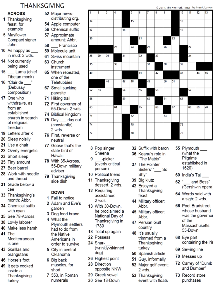 New York Times Thanksgiving Crossword Puzzle
