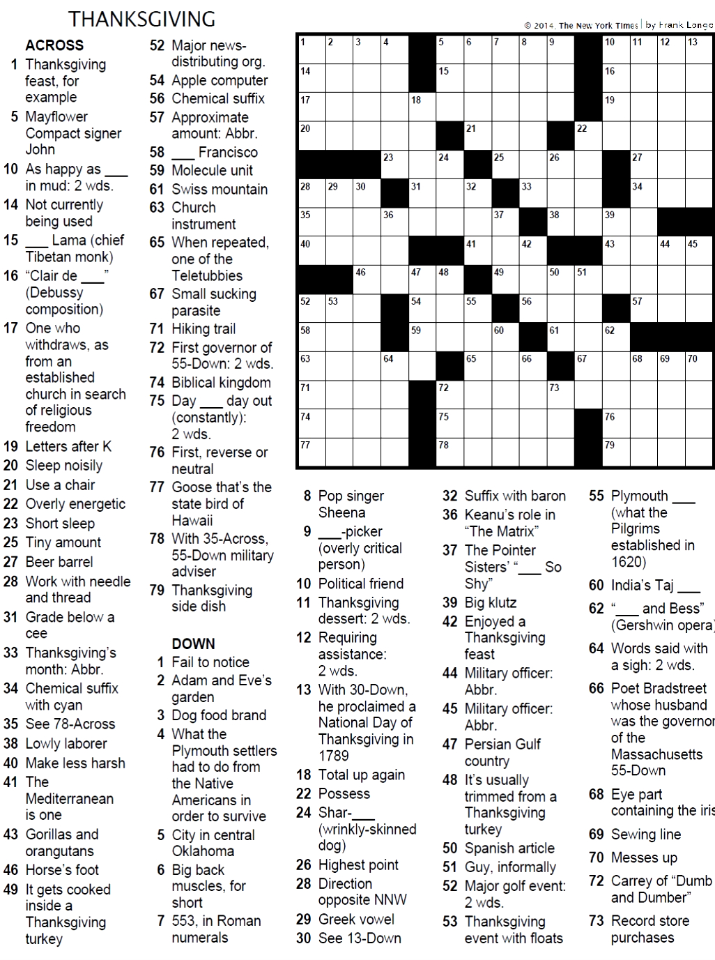 Media: Crossword Puzzle – The Exponent pertaining to New York Times Thanksgiving Crossword Puzzle