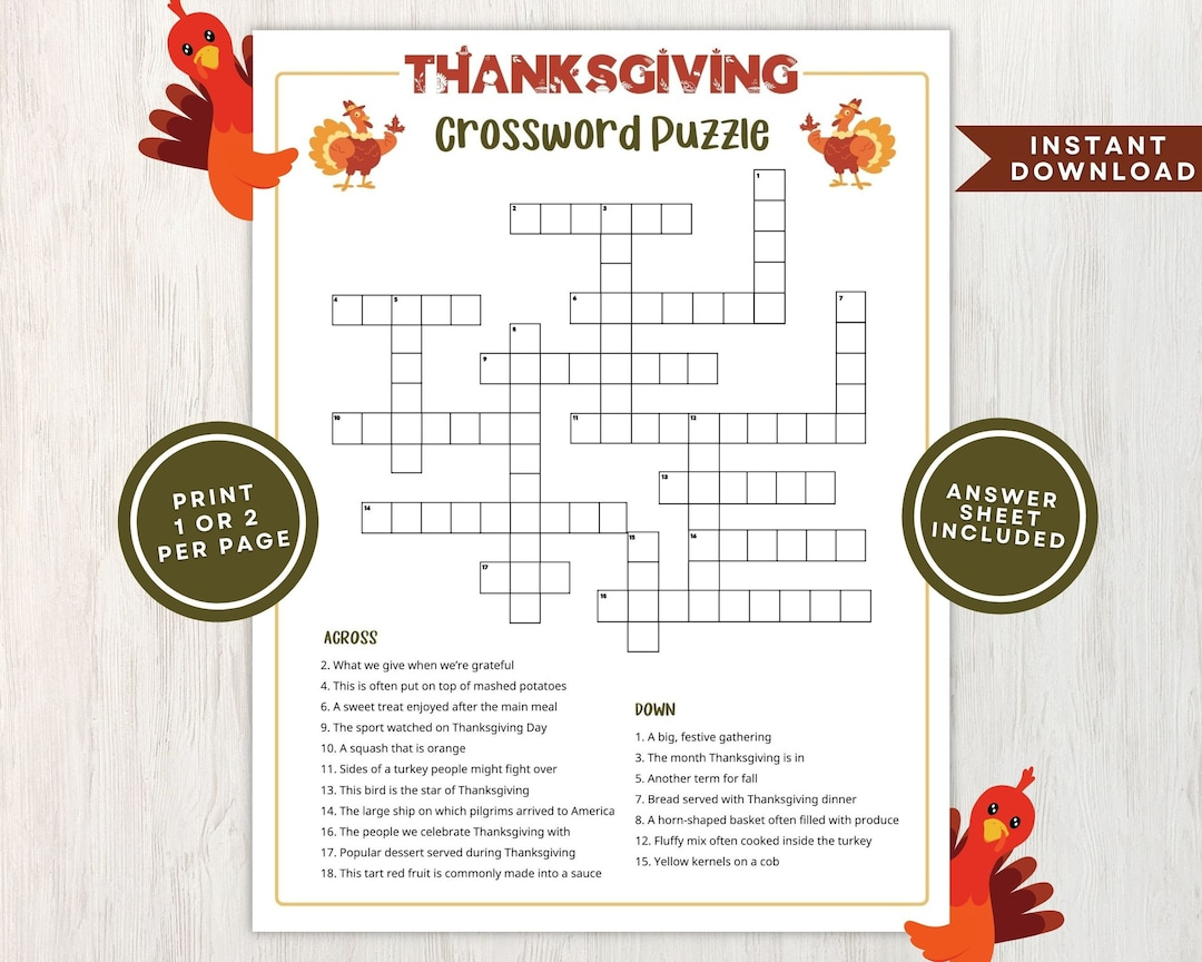 Printable Thanksgiving Crossword Puzzle For Kids And Adults intended for Thanksgiving Crossword Puzzles to Print