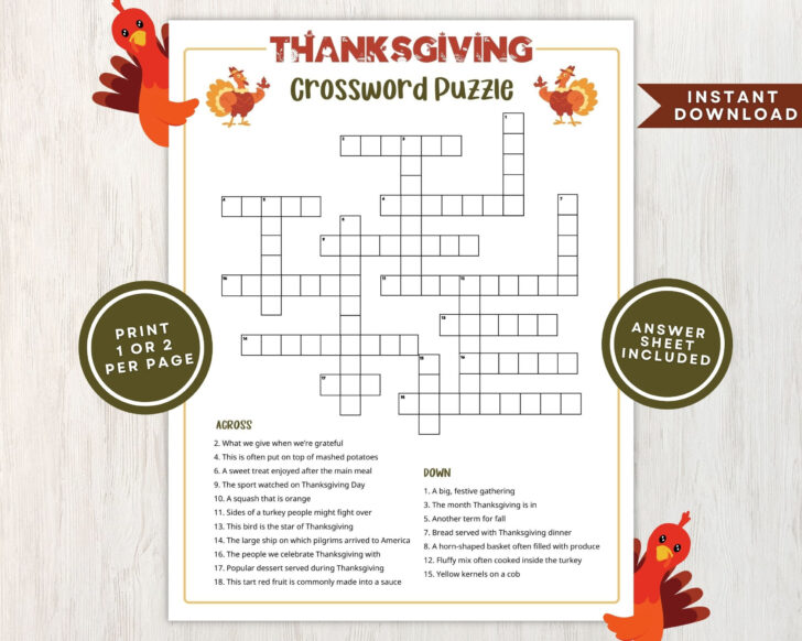 Crossword Puzzle Thanksgiving