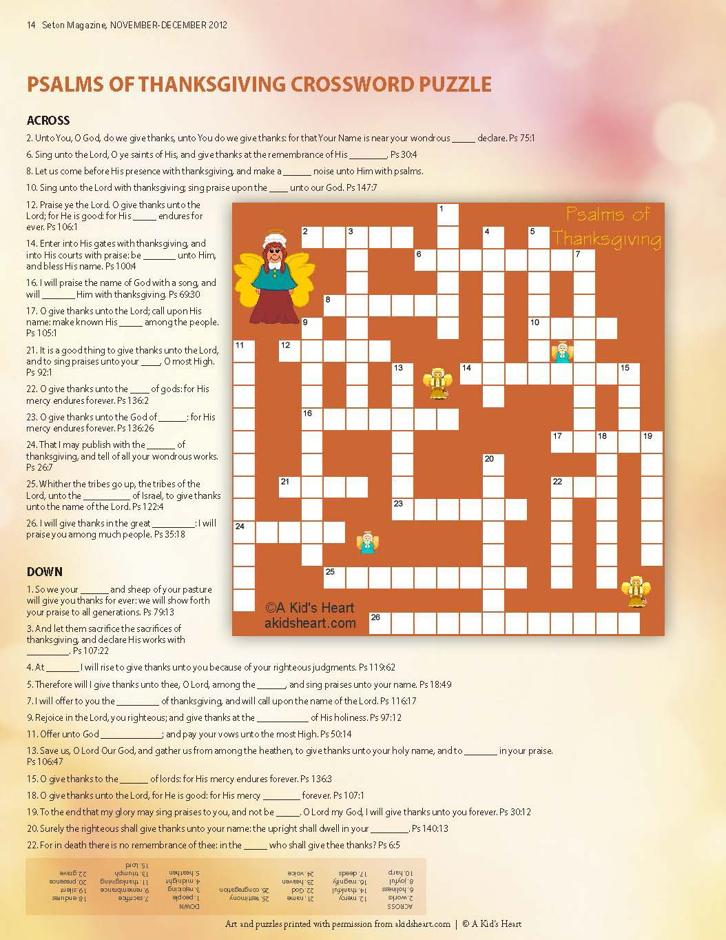 Psalms Of Thanksgiving Crossword with regard to Psalms Of Thanksgiving Crossword Puzzle