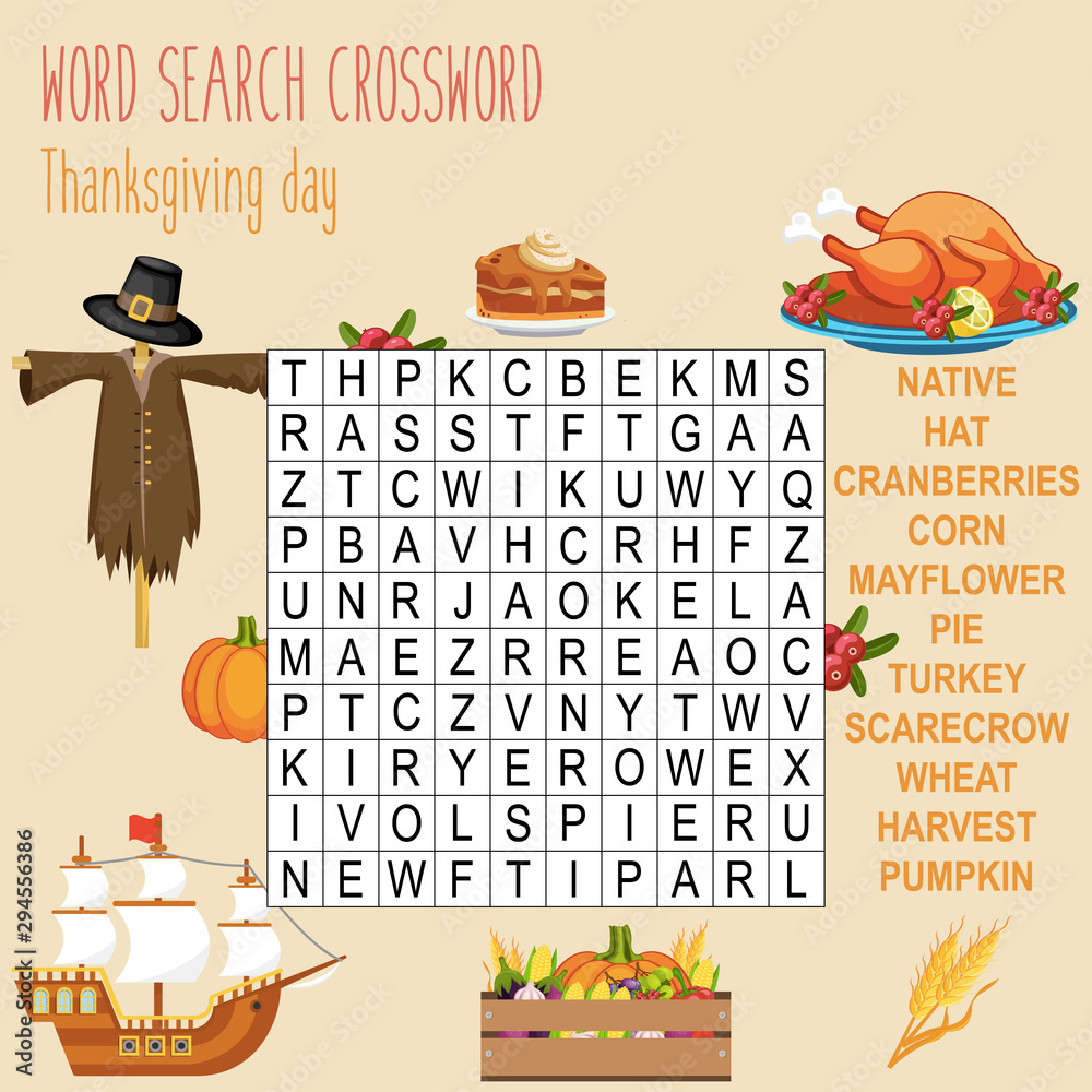 Stock-Vektorgrafik „Easy Word Search Crossword Puzzle pertaining to Thanksgiving Day Puzzle
