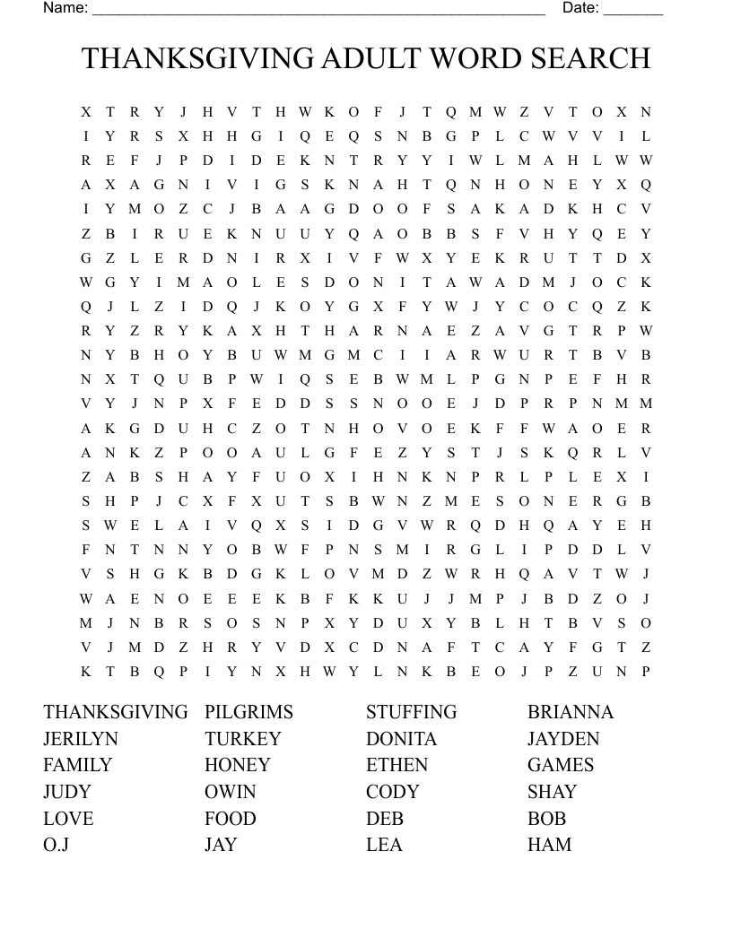 Thanksgiving Adult Word Search - Wordmint in Thanksgiving Word Puzzles Adults
