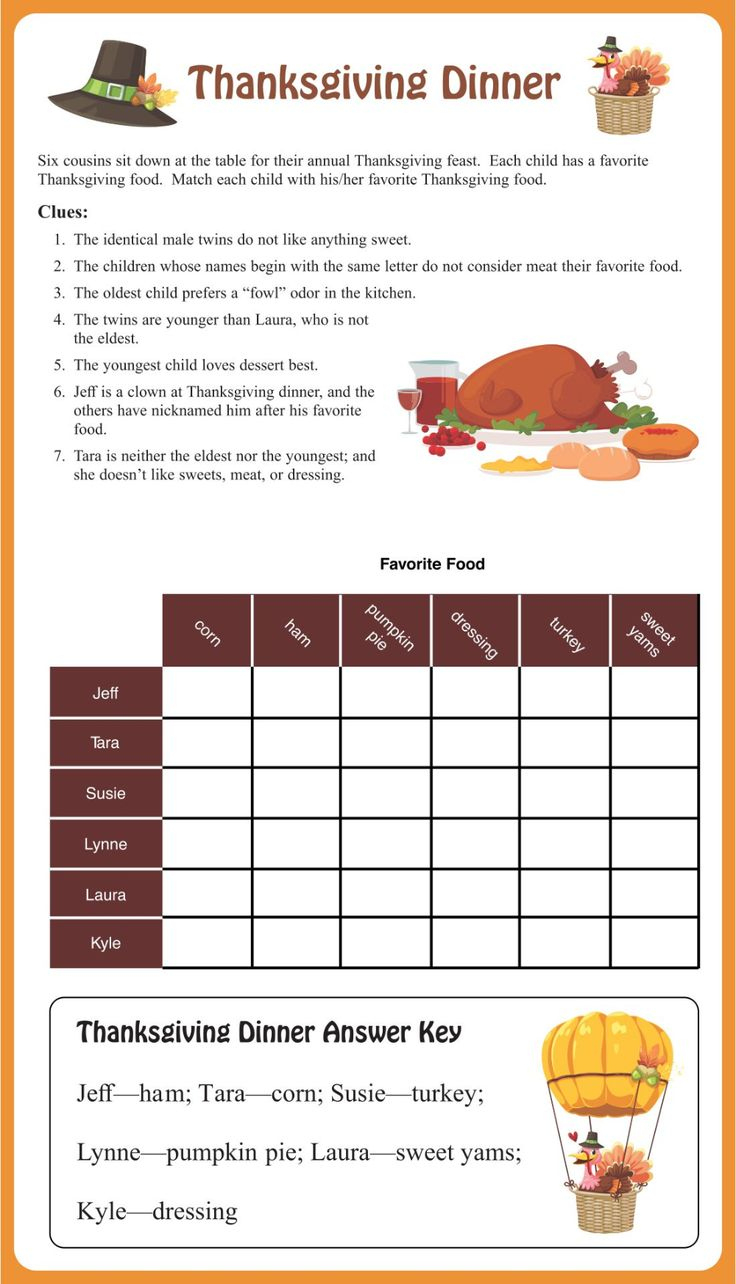 Thanksgiving Brain Teasers - 14 Free Pdf Printables | Printablee throughout Thanksgiving Logic Puzzle Printables Free