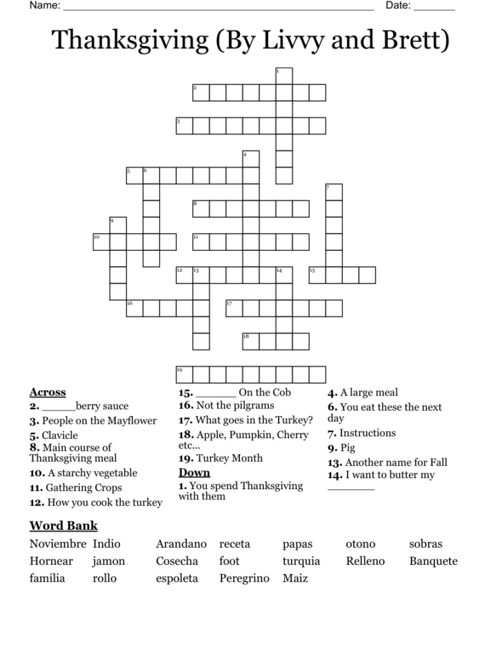 Gobble Til You Wobble Thanksgiving Crossword Puzzle Answers
