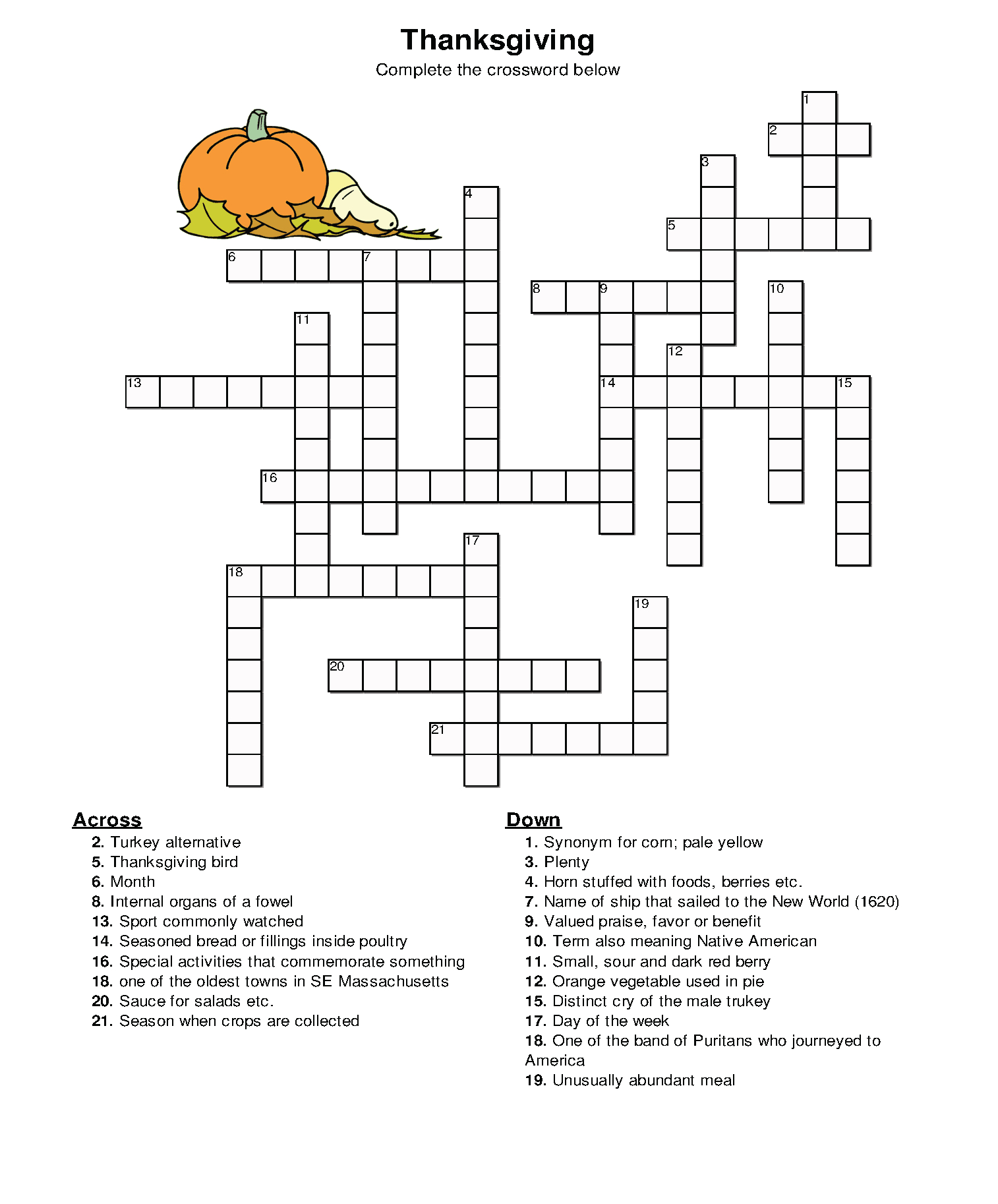 Thanksgiving Cross Word pertaining to Abcya Thanksgiving Crossword Puzzle