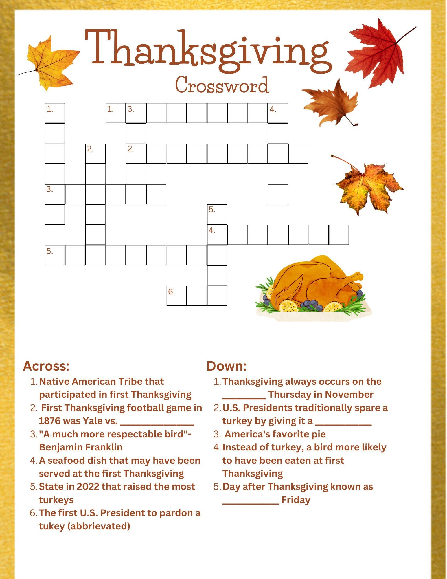 Thanksgiving Crossword - Etsy Uk in Thanksgiving Day Crossword Puzzle